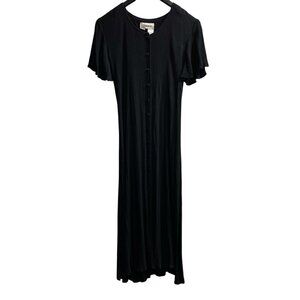 Vintage Chiasso Dress Womens 10 Black Pleated‎ Button Down Maxi Grunge Witchy